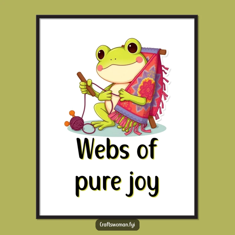 Funny Frog Stitcher Poster: Vibrant Tapestry Art - Cheerful Character Decor Piece
