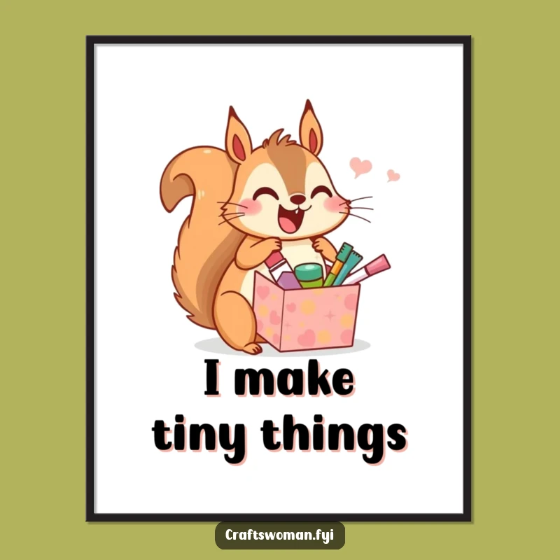 Funny Squirrel Art Poster: Joyful Animal Unwrapping Tiny Craft Gift, Whimsical Humorous Wall Decor!