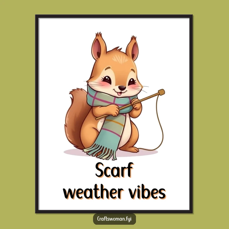 Funny Squirrel Stitcher Poster: Cozy Craft Art, Perfect Decor Gift!