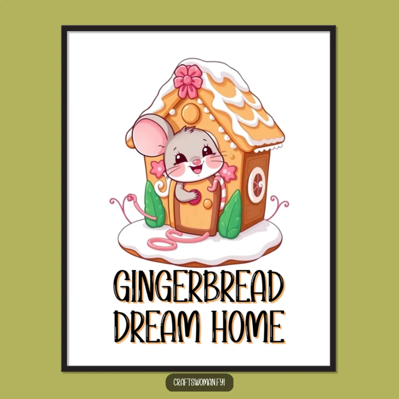 Funny Mouse Gingerbread House Poster: Whimsical Wall Art, Lovely Funny Gift