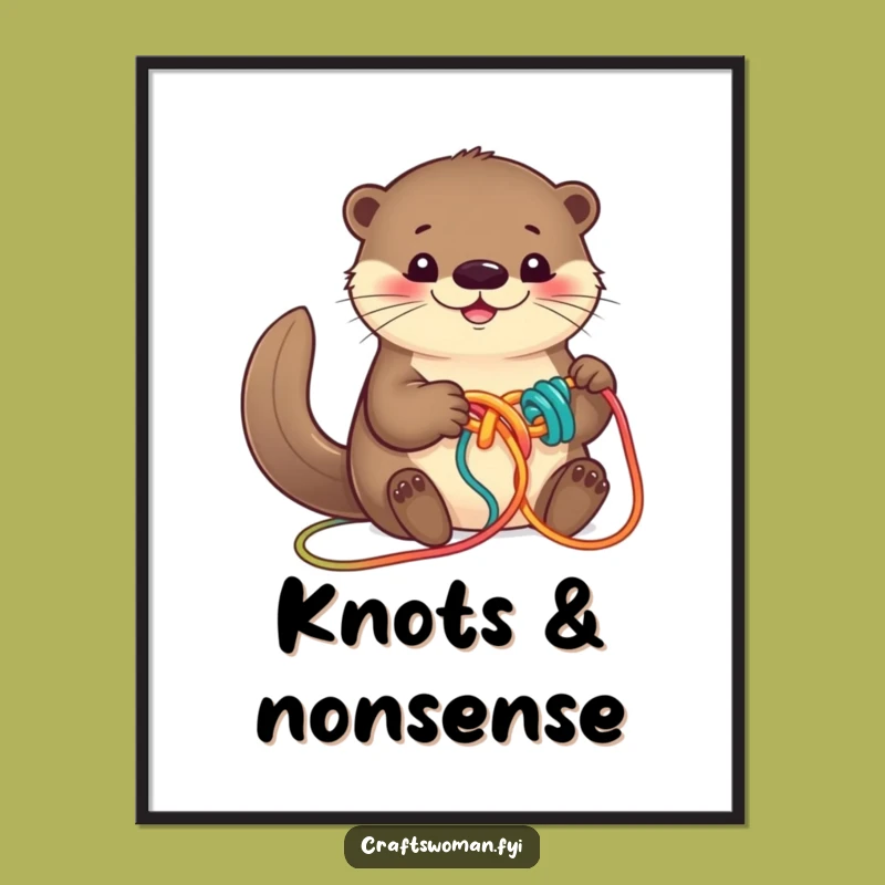 Funny Otter Yarn Art Poster - Playful Knotting Design for Craft Room Decor
