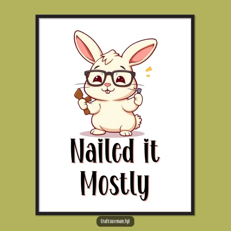 Funny Rabbit Carpenter Poster: Hilarious DIY Wall Art with a Perky Hammering Bunny, a Great Funny Gift!
