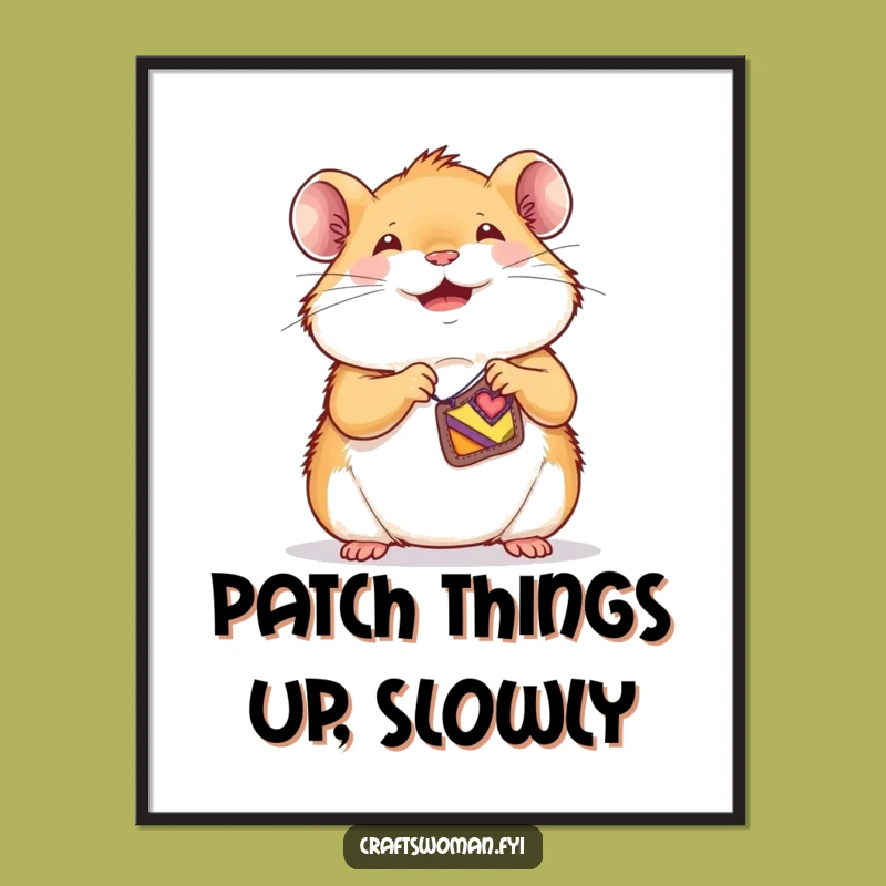Funny Hamster Sewing Poster: Adorable Patchwork Art Print Gift