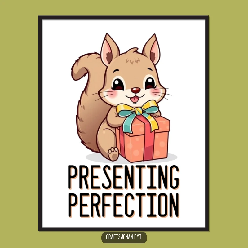 Funny Squirrel Gift Wrapper Poster - Excited Presenting Art for Celebration Decor