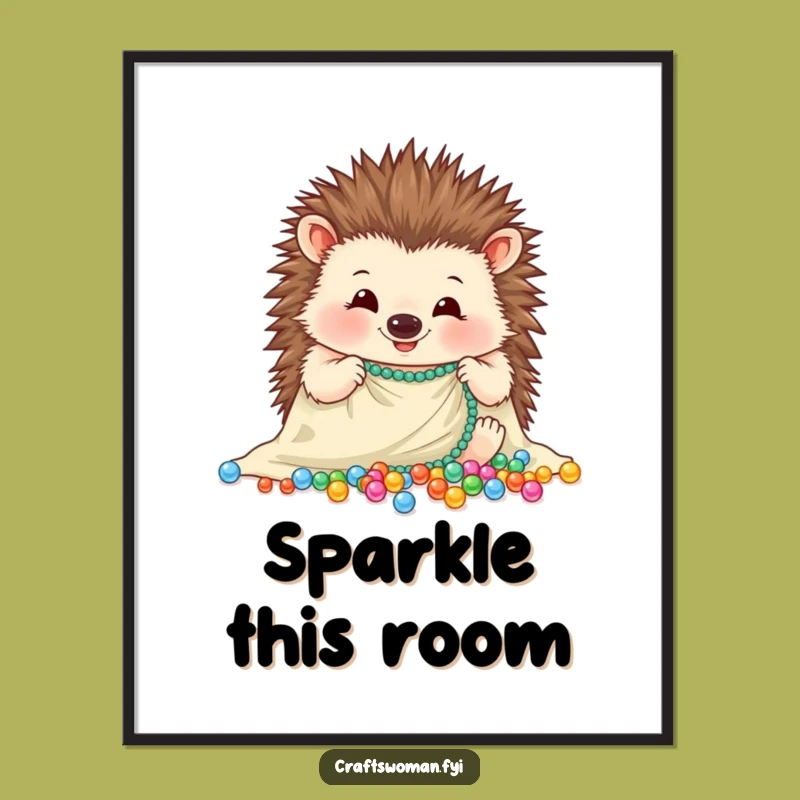 Funny Hedgehog Bead Art Poster - Cheerful Crafter Decor for Art Lovers