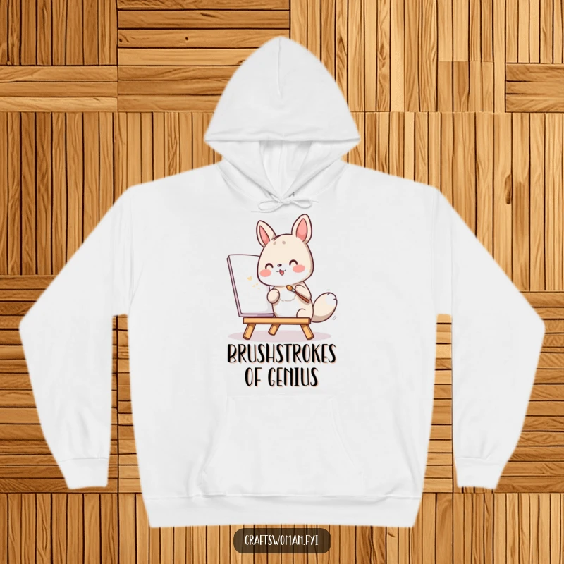 Funny hoodie featuring an enthusiastic animal painting with a tiny brush, ideal for cozy creative moments.