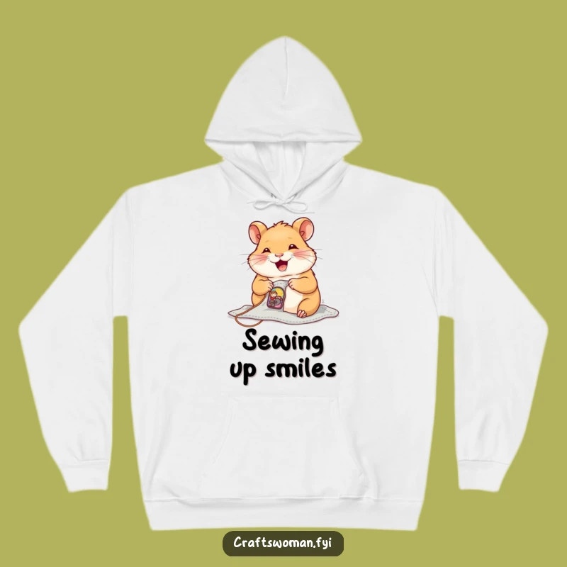 Funny Hamster Sewer Hoodie: Cozy Crafting Focus, Perfect Warm Gift!