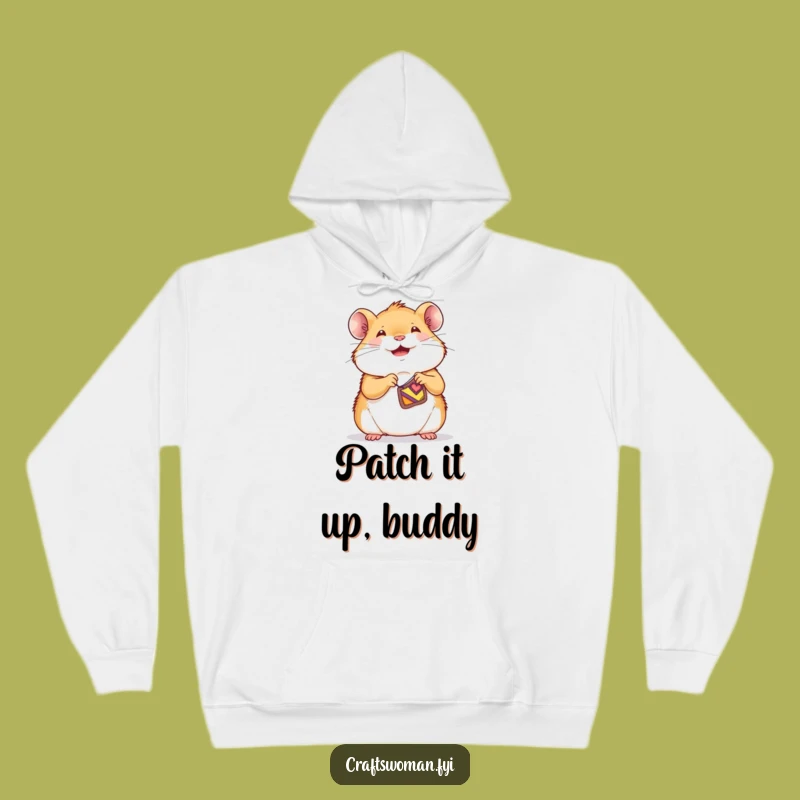 Funny Hamster Sewing Hoodie: Cozy Patchwork Character Sweatshirt Gift