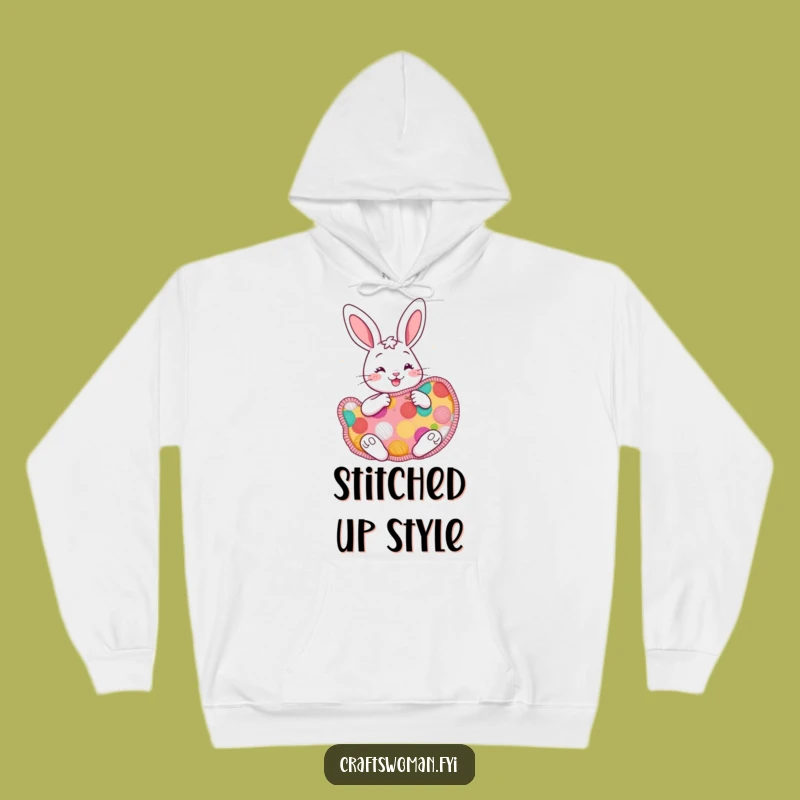 Funny Cheerful Bunny Sewing Hoodie - Cozy Crafting Comfort