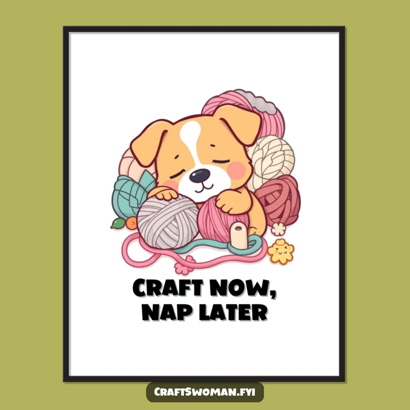 Free Printable Wall Art: Sleepy Dog Crafts! Hilarious Yarn Ball Decor, DIY Downloadable Art.