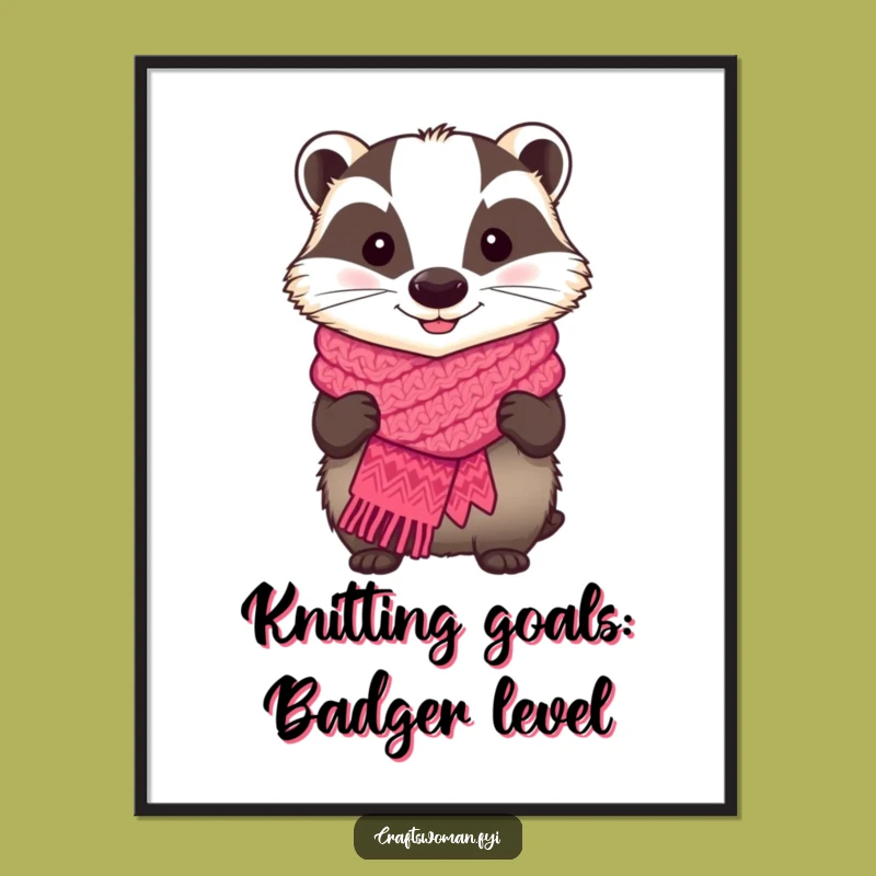 Free Printable Badger Scarf Art - Funny Animal Downloadable Poster for Cozy Decor