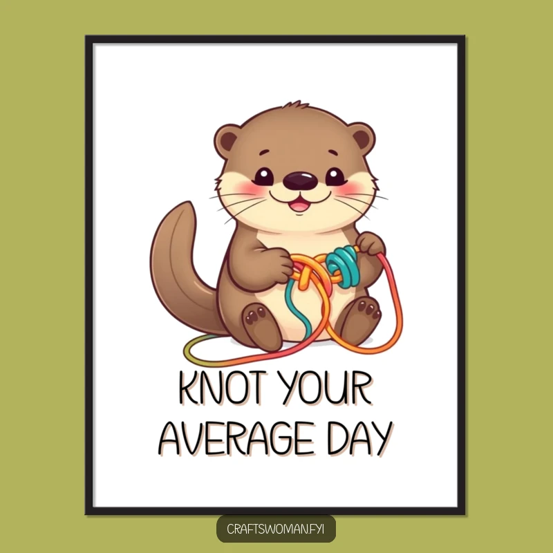 Free Printable Wall Art: Funny Otter Knotting Yarn - Cute Downloadable Decor!