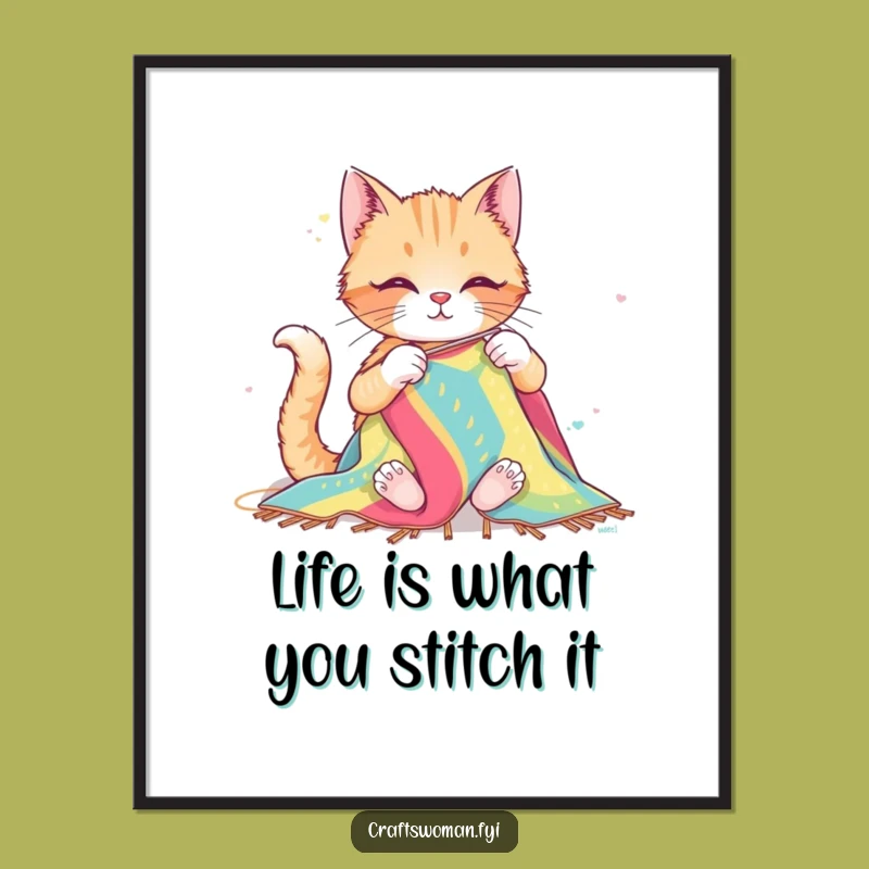 Funny Free Printable Cat Sewing Wall Art - Whimsical Downloadable Art for Home