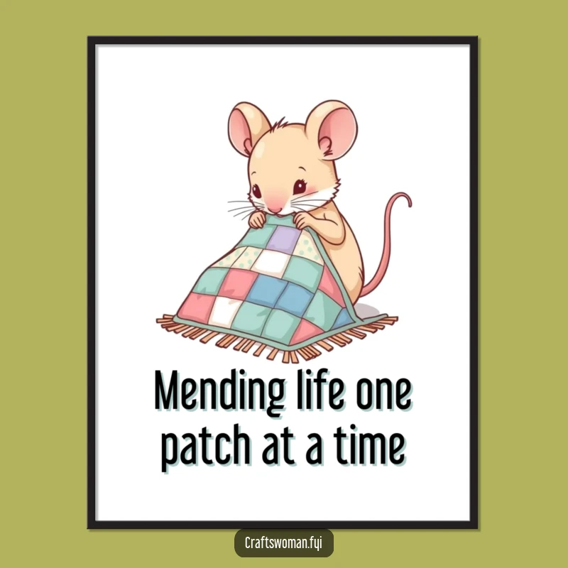 Funny Free Printable Wall Art: Mouse Sewing Quilt - Downloadable Cozy Decor