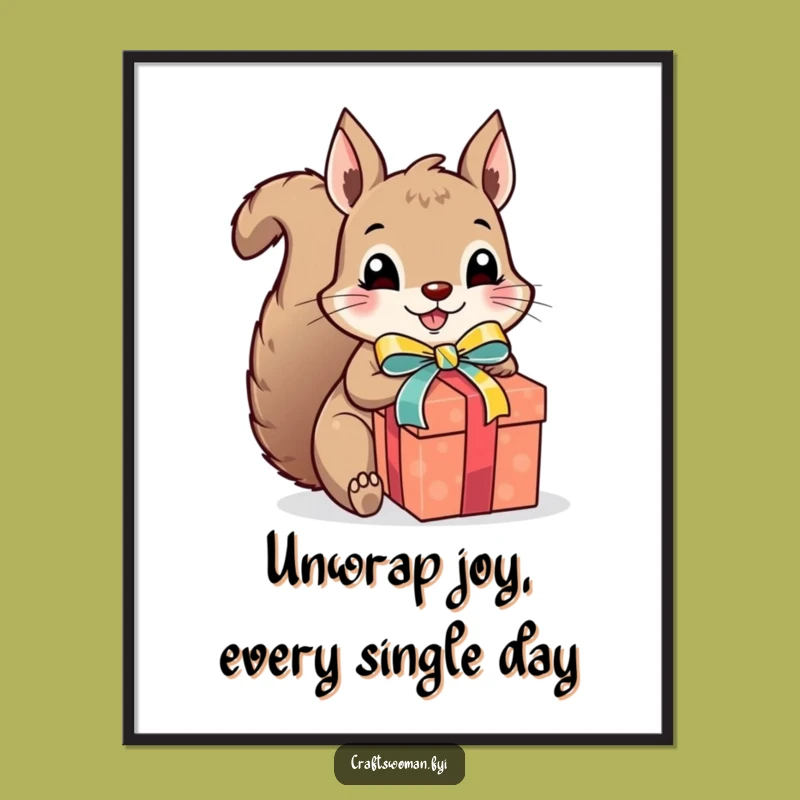 Funny Free Printable Wall Art: Squirrel Wraps Joy, Downloadable Art Gift!