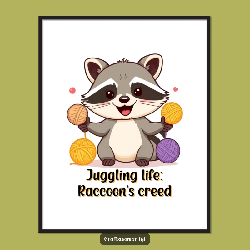 Free Printable Raccoon Juggling Art - Funny Animal Downloadable Poster for Playful Decor