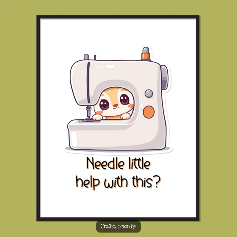 Free Printable Funny Wall Art: Curious Animal Sees Sewing Machine - Downloadable Home Decor!