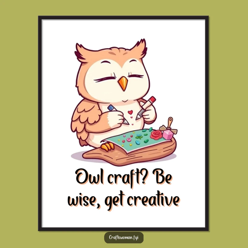 Funny Free Printable Wall Art: Owl's Crafting Corner, Downloadable Home Decor