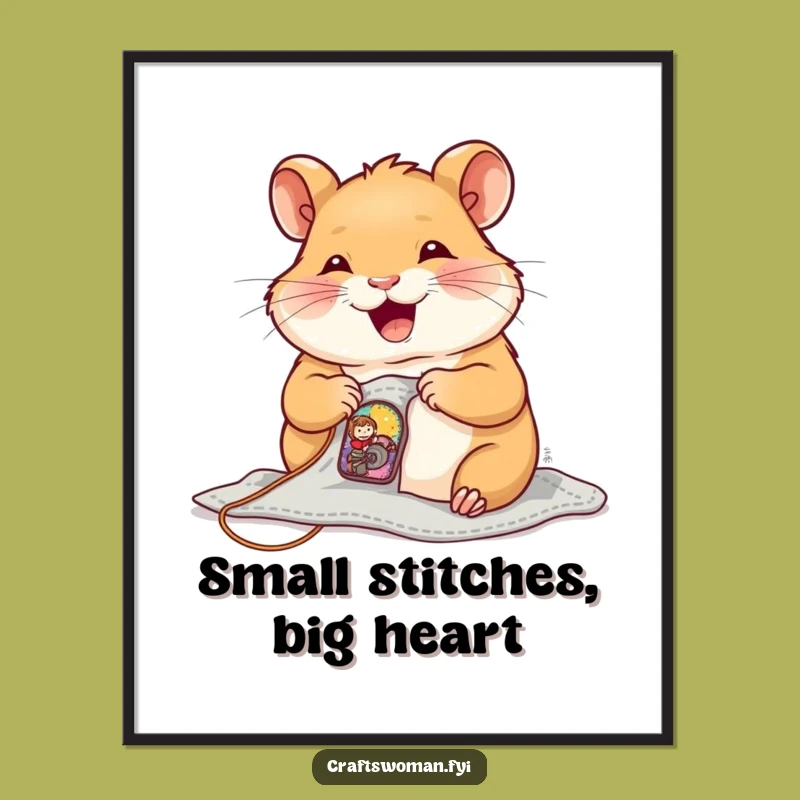 Funny Free Printable Wall Art: Hamster Sewing Patch, Whimsical Craft Downloadable Decor
