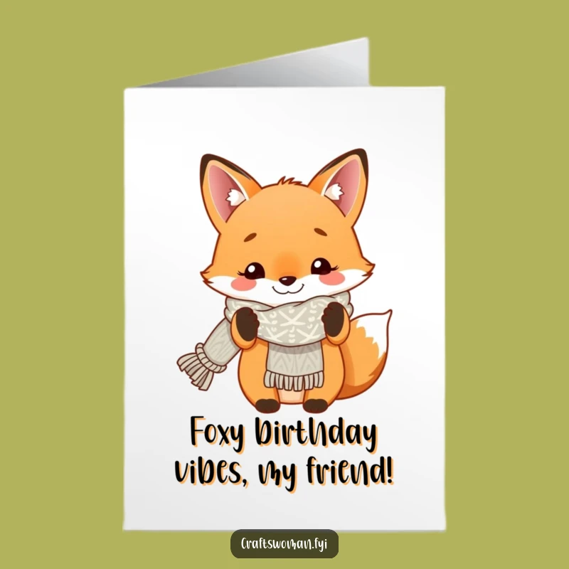 Free Printable Funny Fox Birthday Card - Knitted Scarf Pride Downloadable
