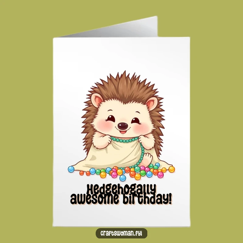 Free Printable Birthday Card: Cheerful Hedgehog Beading - Cute DIY Gift!