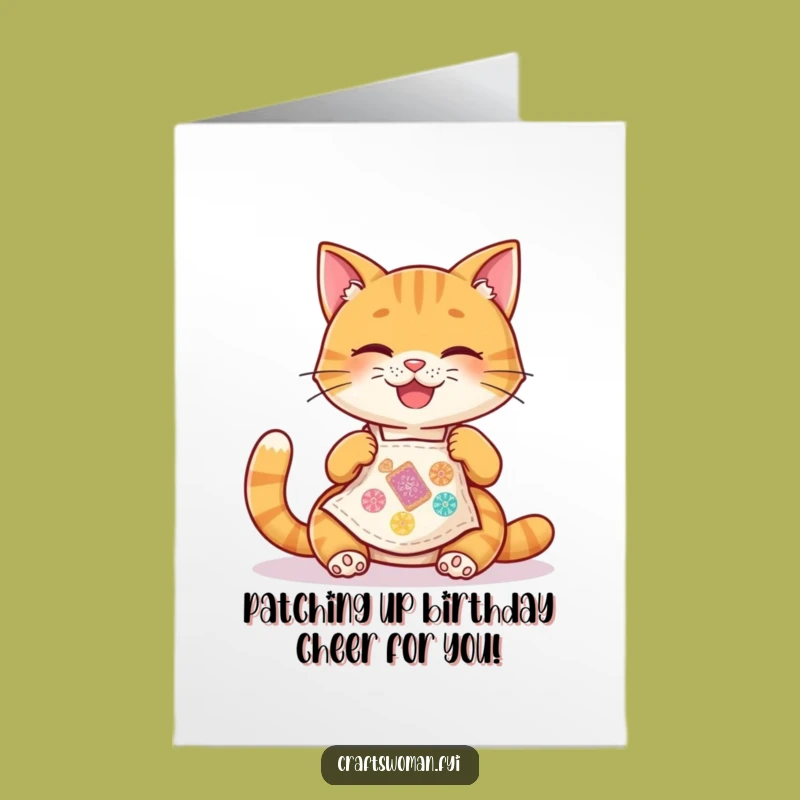 Free Printable Cat Apron Birthday Card - Funny Downloadable Gift for Crafty Celebrations