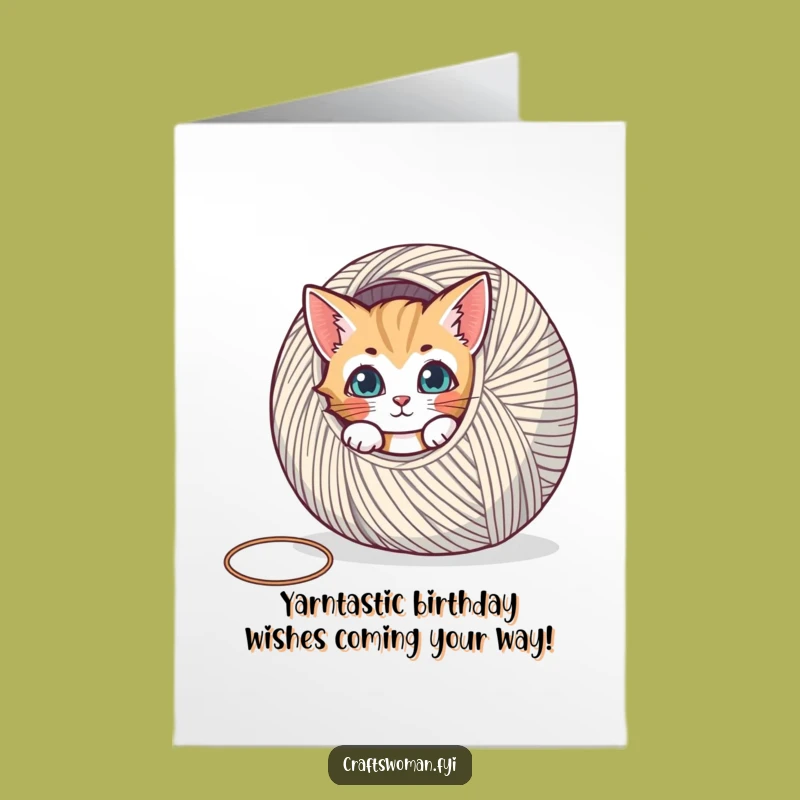 Free Printable Funny Cat Birthday Card - Curious Kitten Yarn Surprise Downloadable