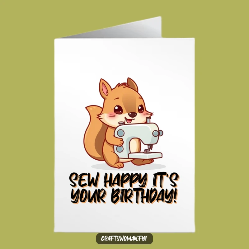 Free Printable Funny Squirrel Birthday Card - Sewing Machine Cheer Downloadable