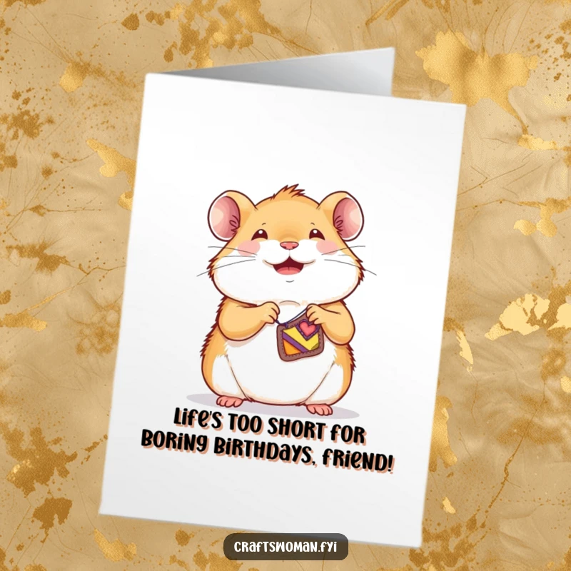 Funny Free Printable hamster joyfully sewing a small, colorful patch onto a tiny garment, radiating happiness and crafting.
