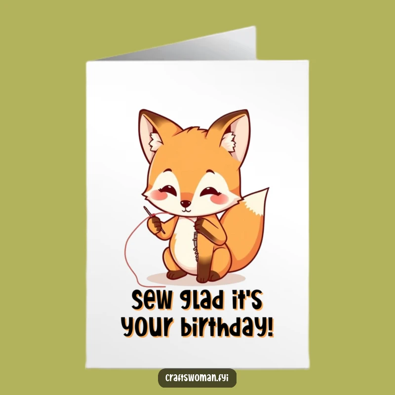 Free Printable Fox Sewing Birthday Card: Funny DIY Downloadable Gift for Crafters