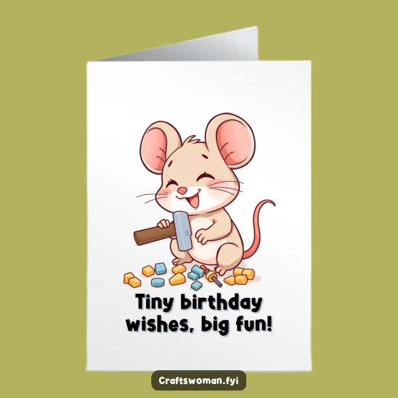 Free Printable Birthday Card: Mouse's Tiny Tools for a Happy Birthday!