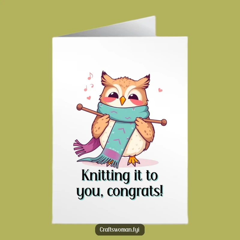 Free Printable Congrats Card: Joyful Owl Knitting - Cozy & Funny Downloadable Greeting!