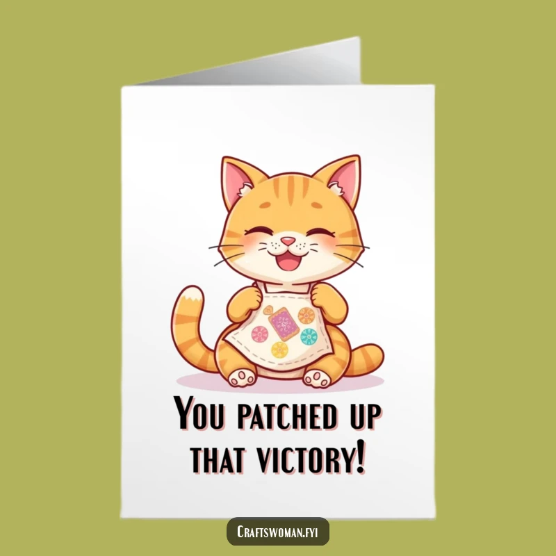 Free Printable Cat Apron Congrats Card - Humorous Downloadable Art for Sew-ccessful Moments