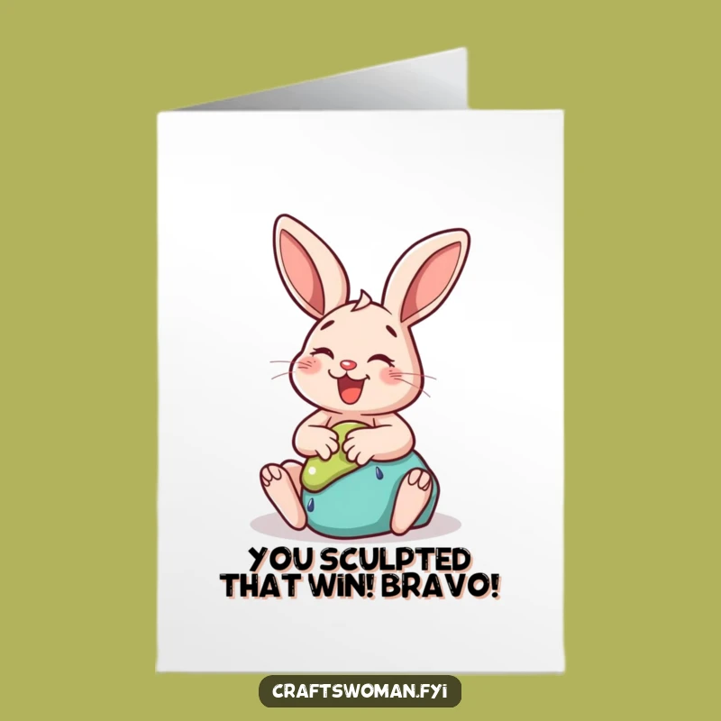 Funny Free Printable Congrats Card: Rabbit Sculpting Success, Downloadable Greeting