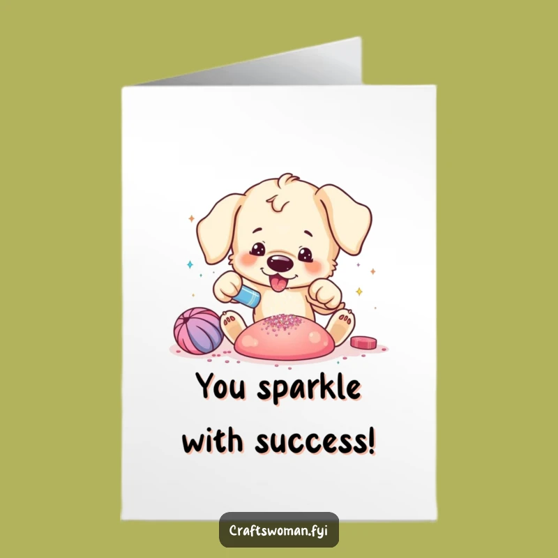 Funny Free Printable Congrats Card: Puppy's Glittery Success, Downloadable Greeting