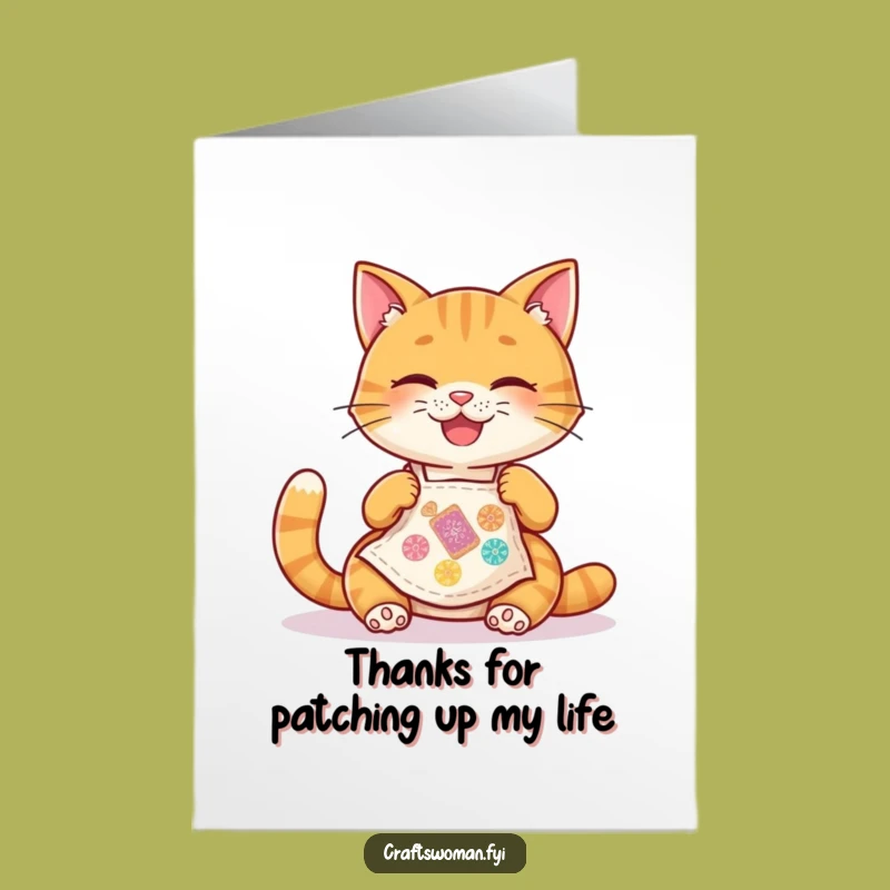 Free Printable Cat Apron Thank You Card - Funny Downloadable Art for Grateful Crafters