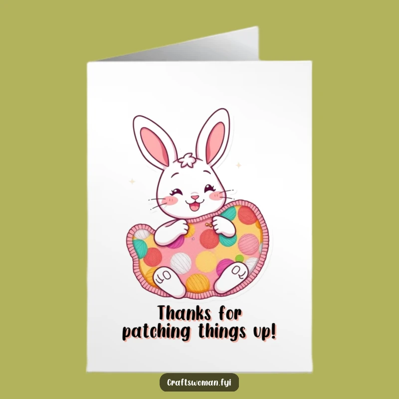 Free Printable Funny Bunny Thank You Card - Sewing Patch, Enthusiastic Gratitude