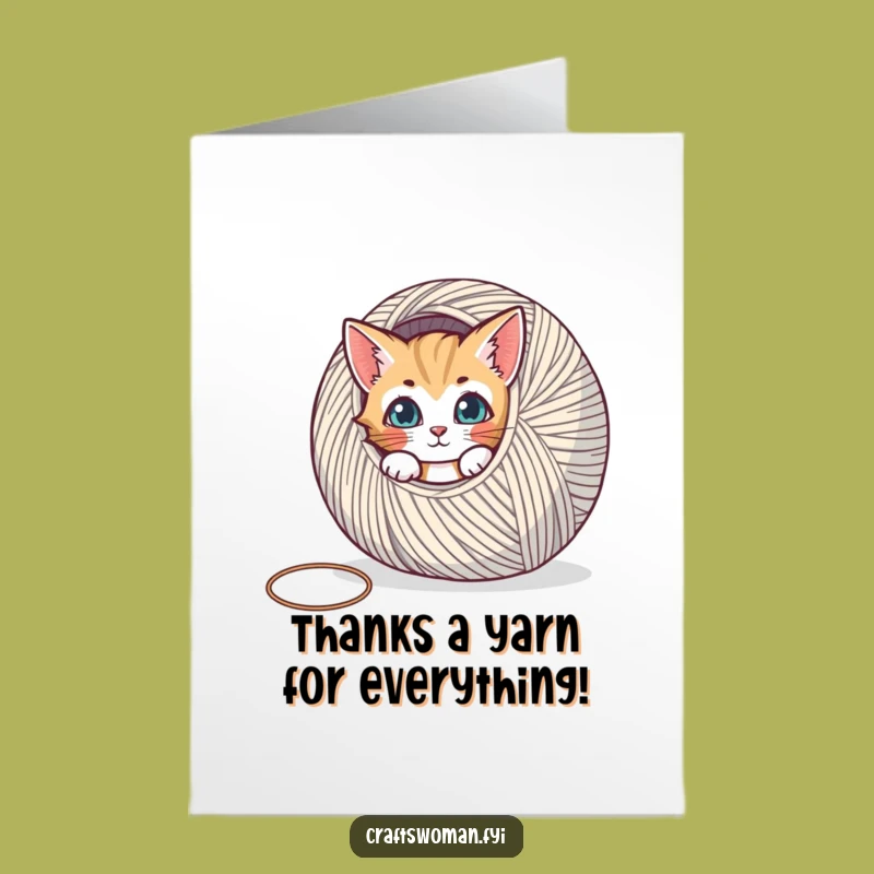 Free Printable Funny Cat Thank You Card - Yarn Appreciation Downloadable