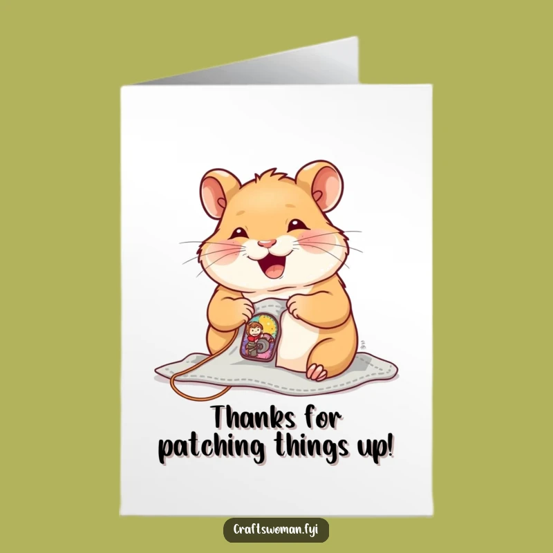 Free Printable Thank You Card: Hamster's Patchwork Thanks, Detailed Gratitude Downloadable