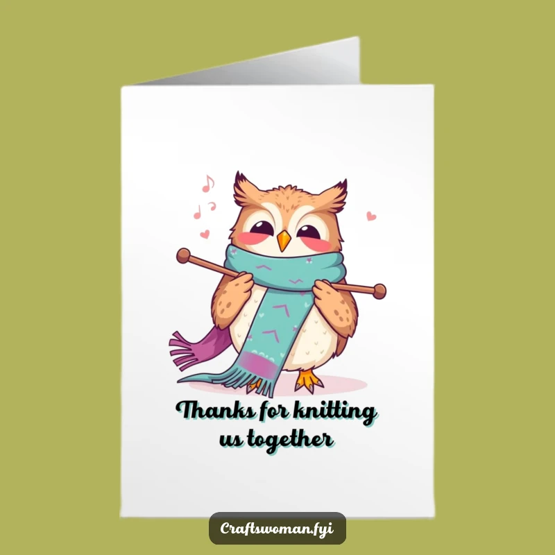 Free Printable Thank You Card: Joyful Owl Knitting - Cozy & Funny Downloadable Greeting!