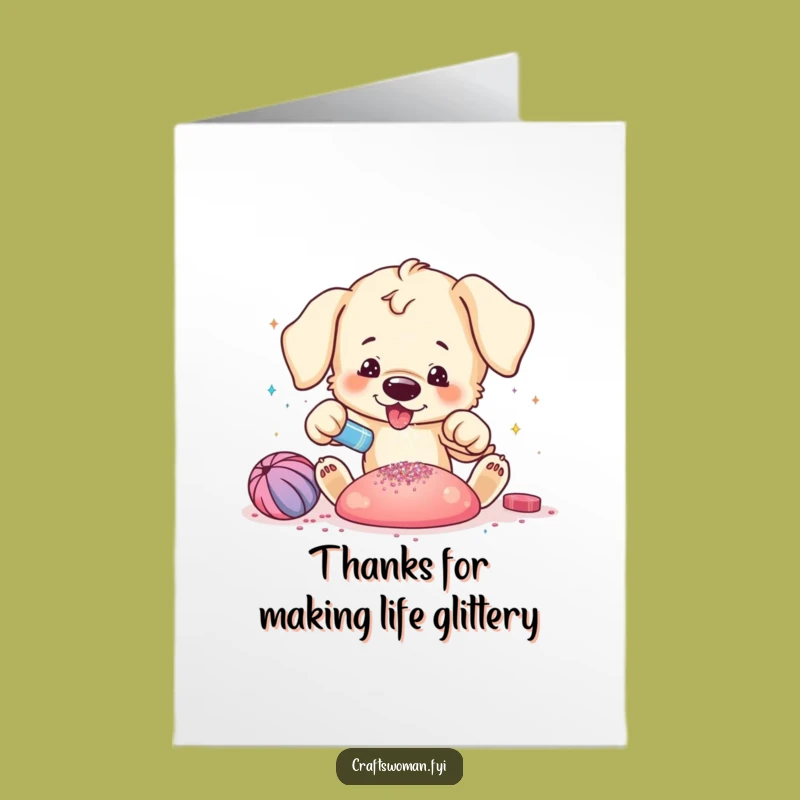 Free Printable Thank You Card: Puppy's Glitter Thanks, Sparkly Gratitude