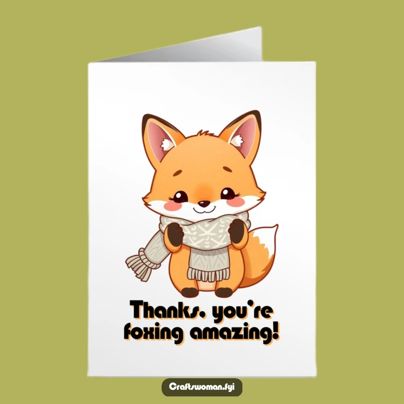 Free Printable Funny Fox Thank You Card - Knitted Gift Appreciation Downloadable