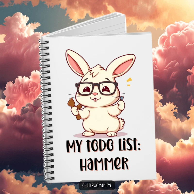 Funny Rabbit Carpenter Notebook: A Perky Bunny with Askew Glasses Enthusiastically Hammering a Nail, Great for Notes.