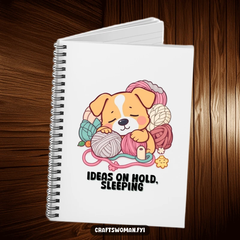 Funny Notebook: A sleepy dog snoozes near yarn, a humorous journal for creative minds.