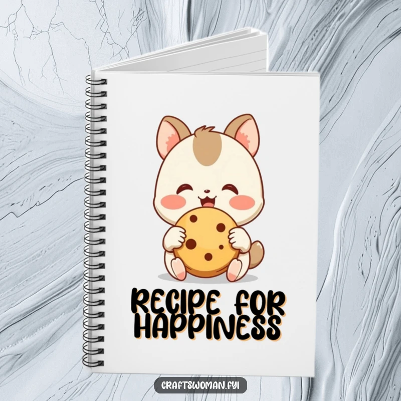 Funny Cookie Ideas Notebook: A joyful animal character admires a freshly baked cookie with its happy little hands, symbolizing sweet ideas and creativity.