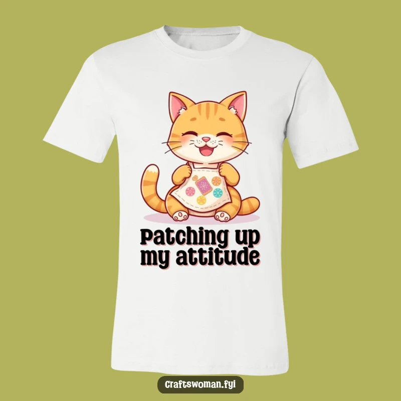 Funny Cat Apron T-Shirt: Joyful Stitcher, Hilarious Gift for Sewists