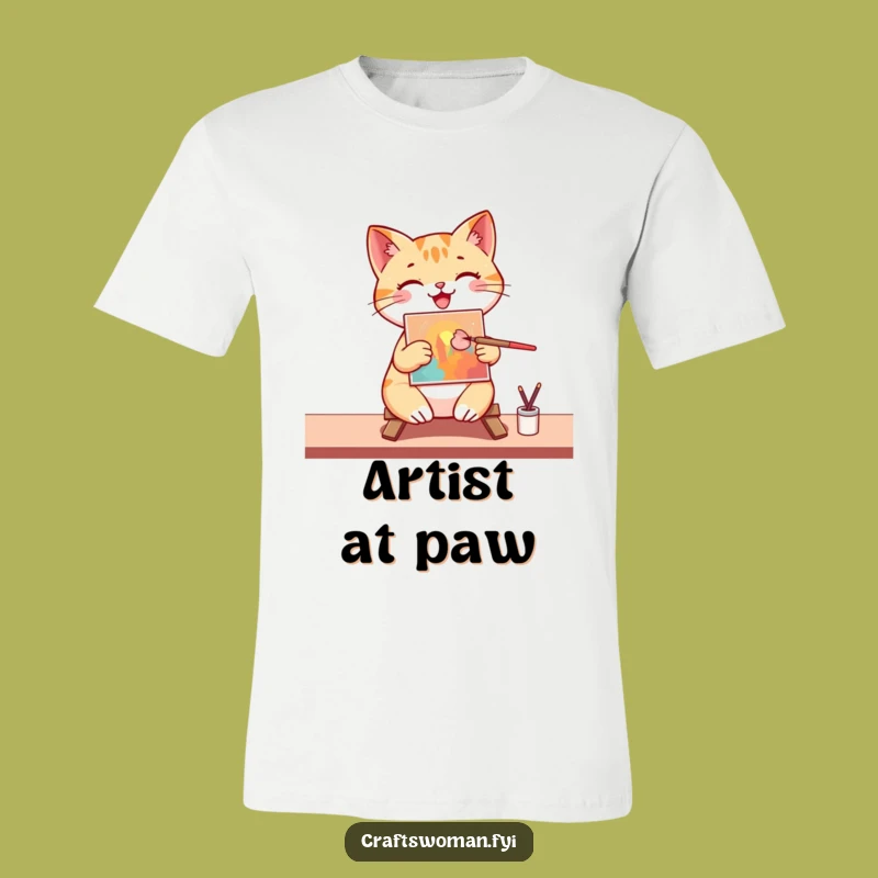 Funny Cat Painter T-Shirt: Adorable Happy Cat Creating Art, Hilarious Gift for Art Lovers!