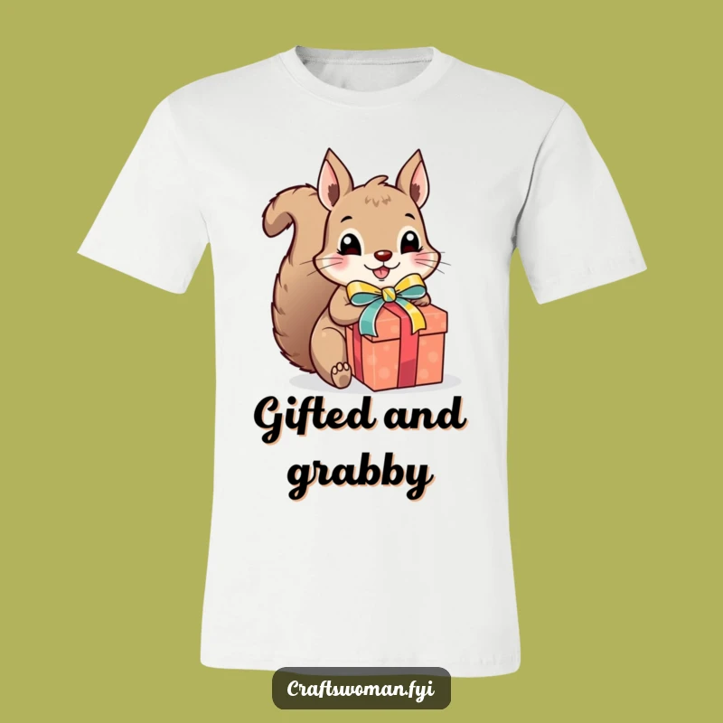 Funny Squirrel Gift Wrapper T-Shirt - Excited Presenting Tee for Celebration Fans