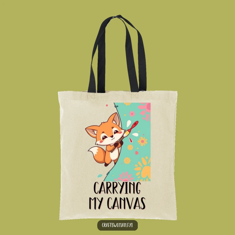 Funny Fox Painter Tote Bag: Carry Your Art Supplies, Perfect Gift!