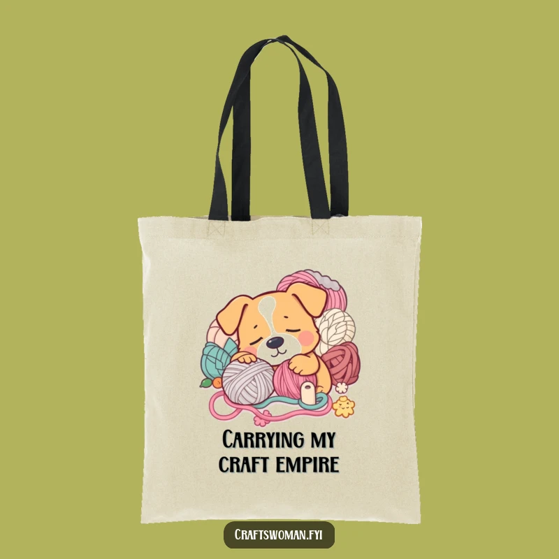 Funny Sleepy Dog Yarn Tote Bag: Carry Your Crafts with Humorous Style